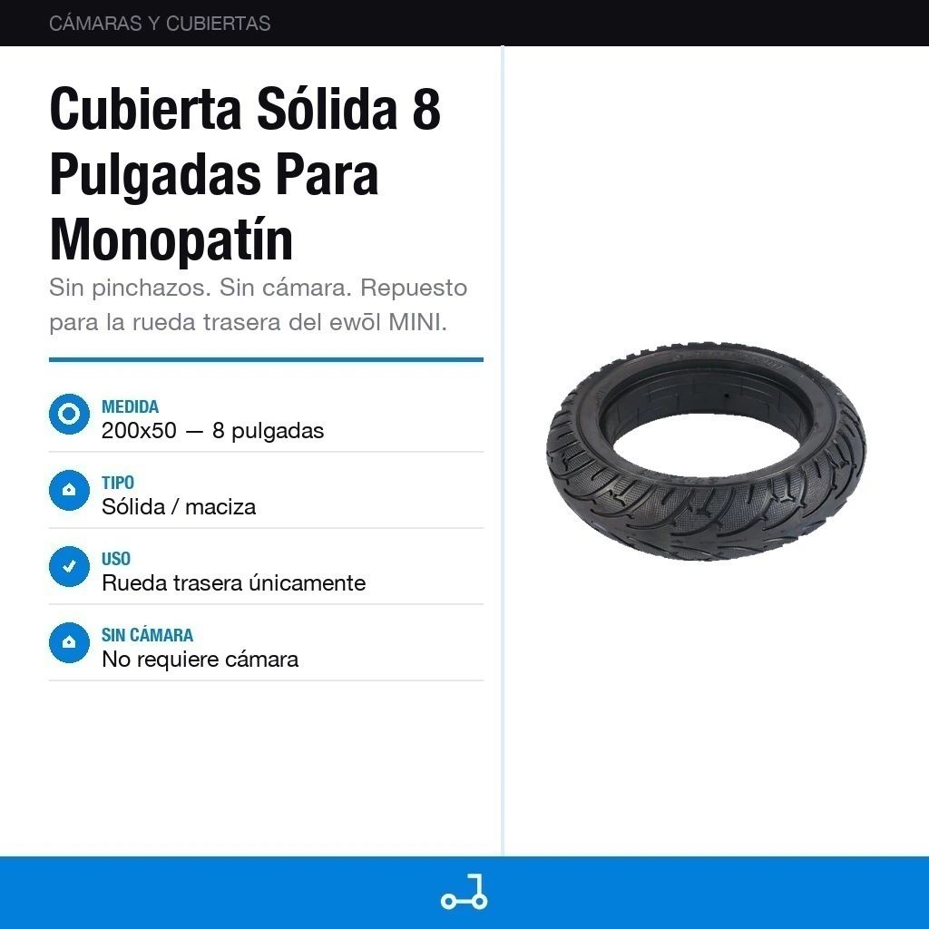 Cubierta Sólida 8 Pulgadas Para Monopatín Electrico 200x50