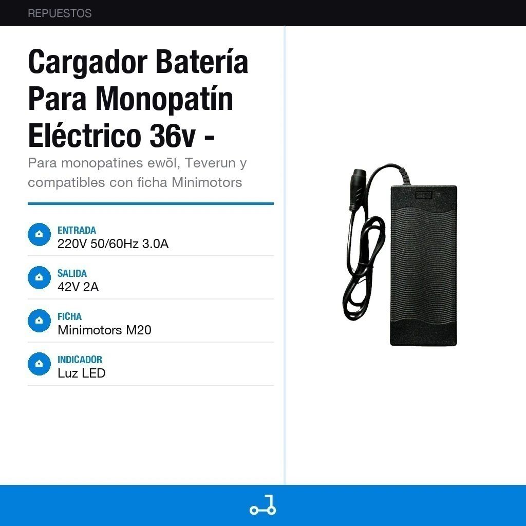 Cargador Batería Para Monopatín Eléctrico 36v - Ficha ewol / Minimotors