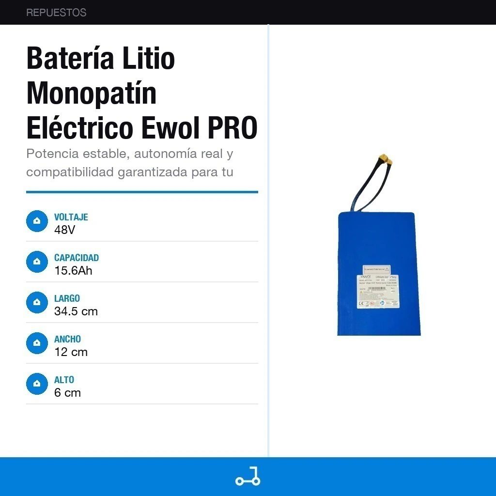 Batería Litio Monopatín Eléctrico Ewol PRO 48v 15.6ah