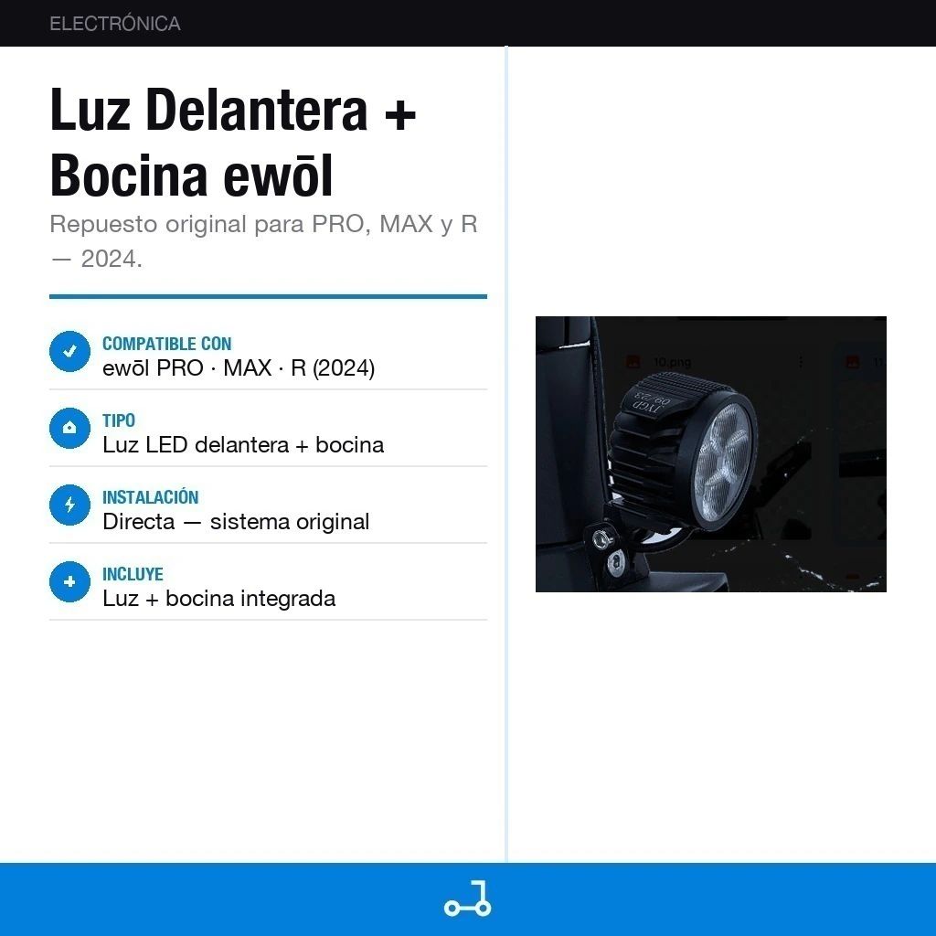 Luz Delantera Monopatin Electrico Ewol + Bocina. Mod (2024)
