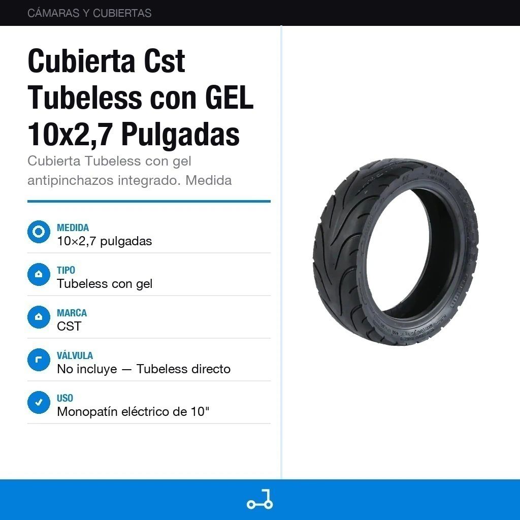 Cubierta Cst Tubeless con GEL 10x2,7 Pulgadas Monopatín Eléctrico